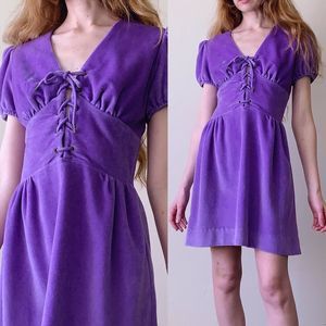 vintage 70s velour puff sleeve mini dress medium